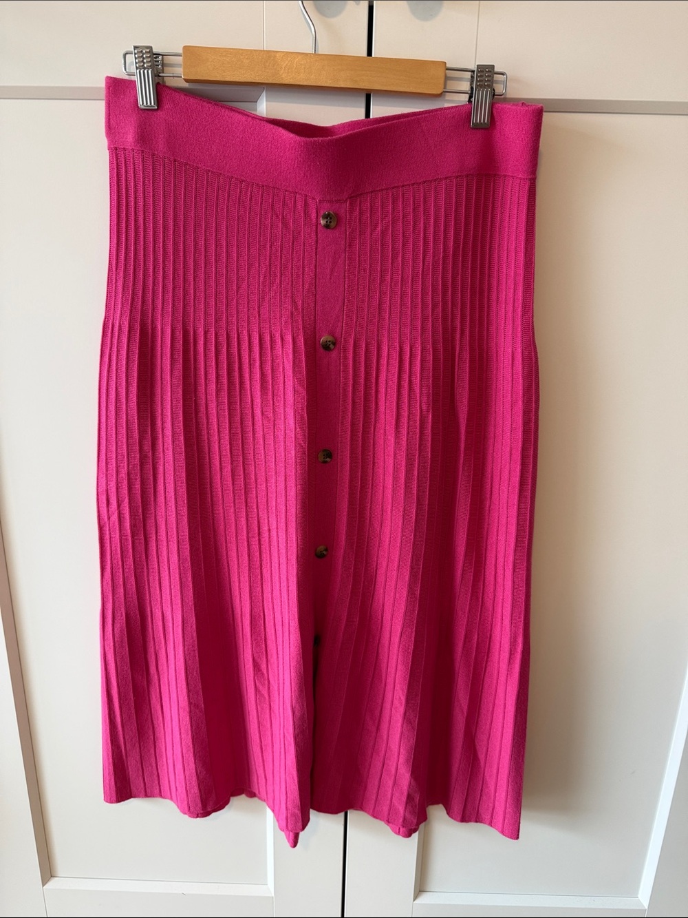 Ann Taylor Factory Hot Pink Ribbed Button-Front Midi Skirt